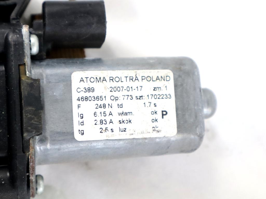 51846384 MOTORINO MECCANISMO ALZA-VETRO ALZA-CRISTALLO PORTA ANTERIORE DESTRA FIAT PANDA 1.2 B 44KW 5M 5P (2007) RICAMBIO USATO 46803651