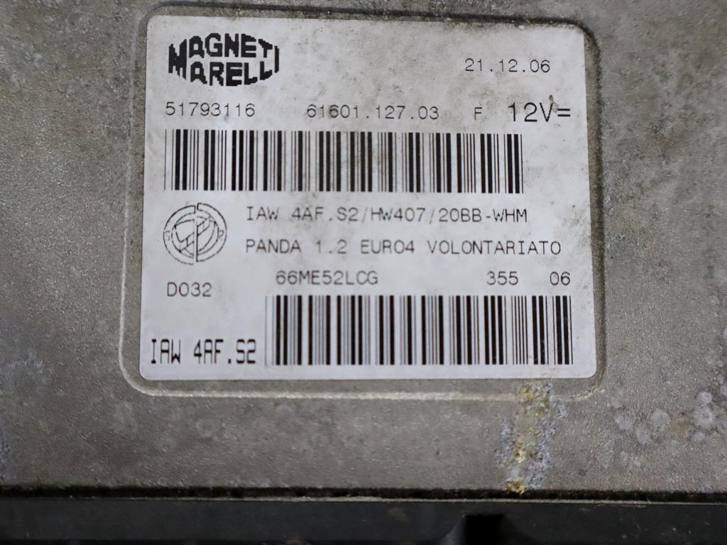 51793116 KIT ACCENSIONE AVVIAMENTO FIAT PANDA 1.2 B 44KW 5M 5P (2007) RICAMBIO USATO CON CENTRALINA MOTORE, FUSIBILIERA, BLOCCHETTI ACCENSIONE APERTURA CON CHIAVE 46845361 51783783