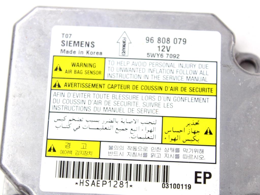 96808079 KIT AIRBAG CHEVROLET AVEO 1.2 G 62KW 5M 3P (2010) RICAMBIO USATO CON PRETENSIONATORI CINTURE DI SICUREZZA, CENTRALINA AIRBAG, AIRBAG VOLANTE GUIDATORE, AIRBAG PASSEGGERO, CRUSCOTTO 96879041 969306919