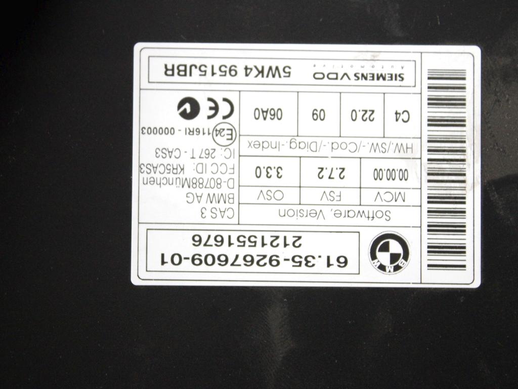 8519663 KIT ACCENSIONE AVVIAMENTO MINI ONE D R56 1.6 D 66KW 6M 3P (2012) RICAMBIO USATO CON CENTRALINA MOTORE, BLOCCHETTI ACCENSIONE APERTURA CON CHIAVE 61359267609