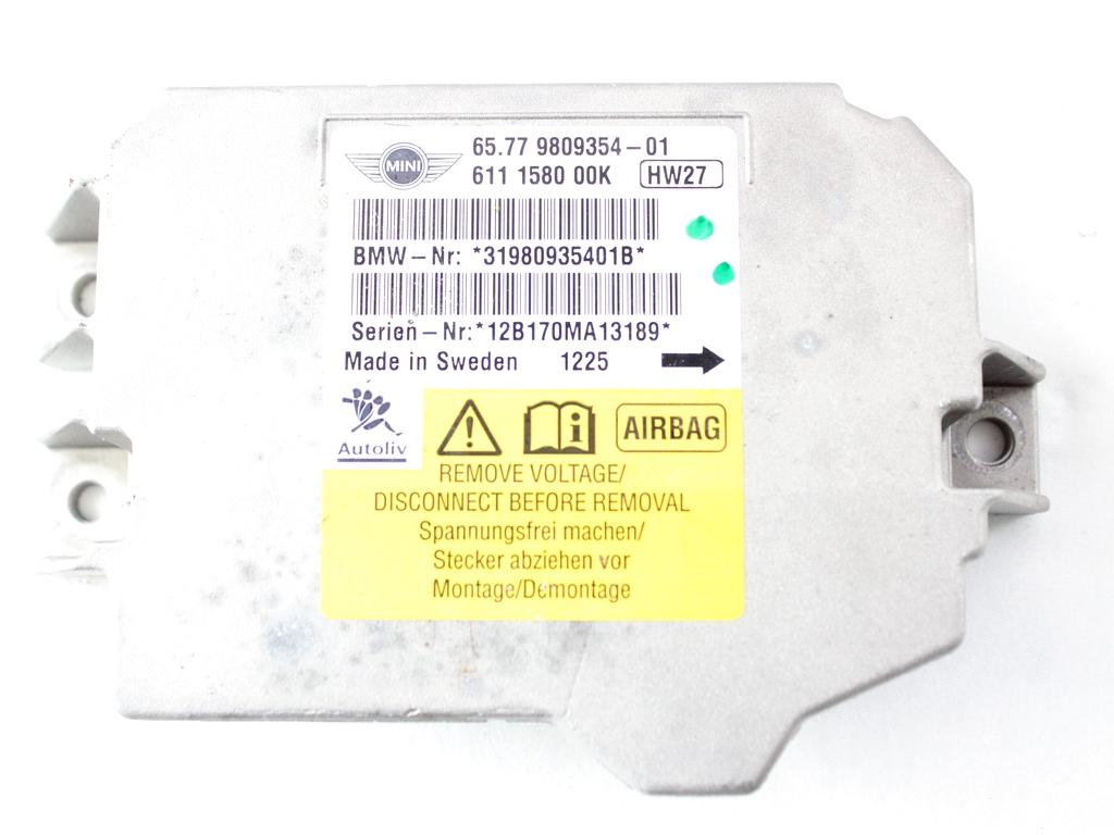 65779809354 KIT AIRBAG MINI ONE D R56 1.6 D 66KW 6M 3P (2012) RICAMBIO USATO CON CENTRALINA AIRBAG, AIRBAG VOLANTE, AIRBAG PASSEGGERO 6791373 9258601 