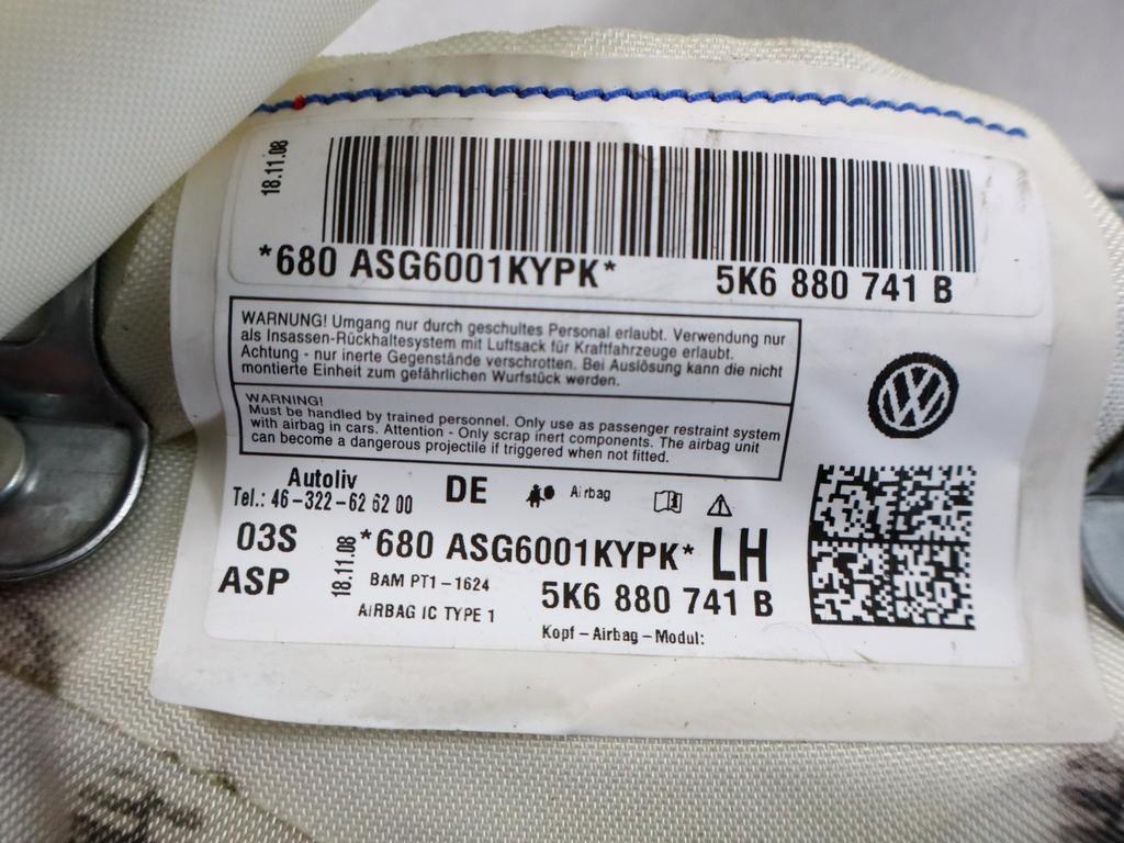 5K6880741B AIRBAG LATERALE A TENDINA LATO SINISTRO VOLKSWAGEN GOLF 6 1.4 B 59KW 5M 5P (2008) RICAMBIO USATO