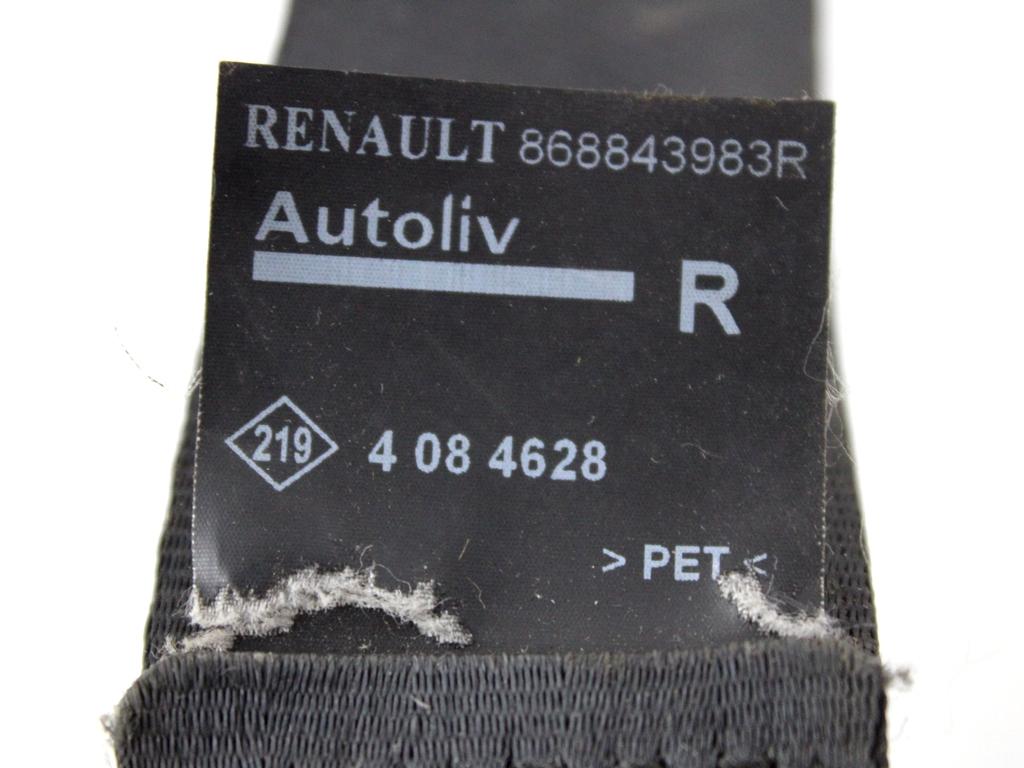 868843983R CINTURA DI SICUREZZA ANTERIORE DESTRA CON PRETENSIONATORE RENAULT CAPTUR 1.5 D 66 KW 5P (2013) RICAMBIO USATO