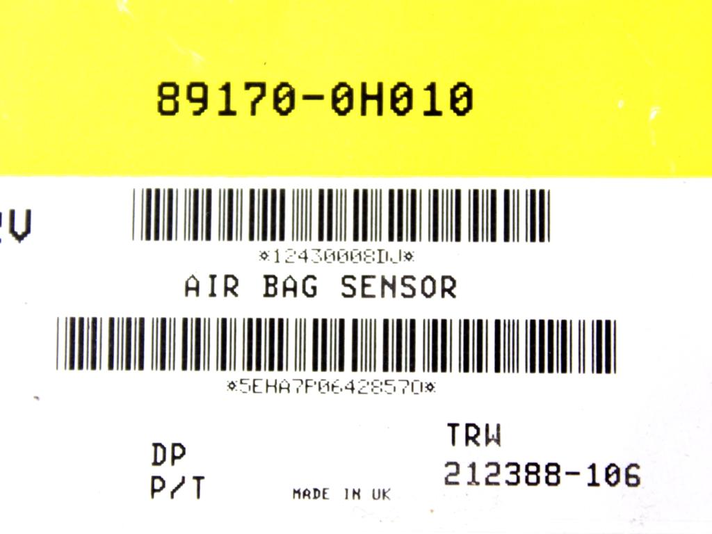 89170-0H010 KIT AIRBAG CITROEN C1 1.0 B 50KW 5M 5P (2013) RICAMBIO USATO CON PRETENSIONATORI CINTURE DI SICUREZZA, CENTRALINA AIRBAG, AIRBAG VOLANTE GUIDATORE, AIRBAG PASSEGGERO 16083643ZD 8216JW