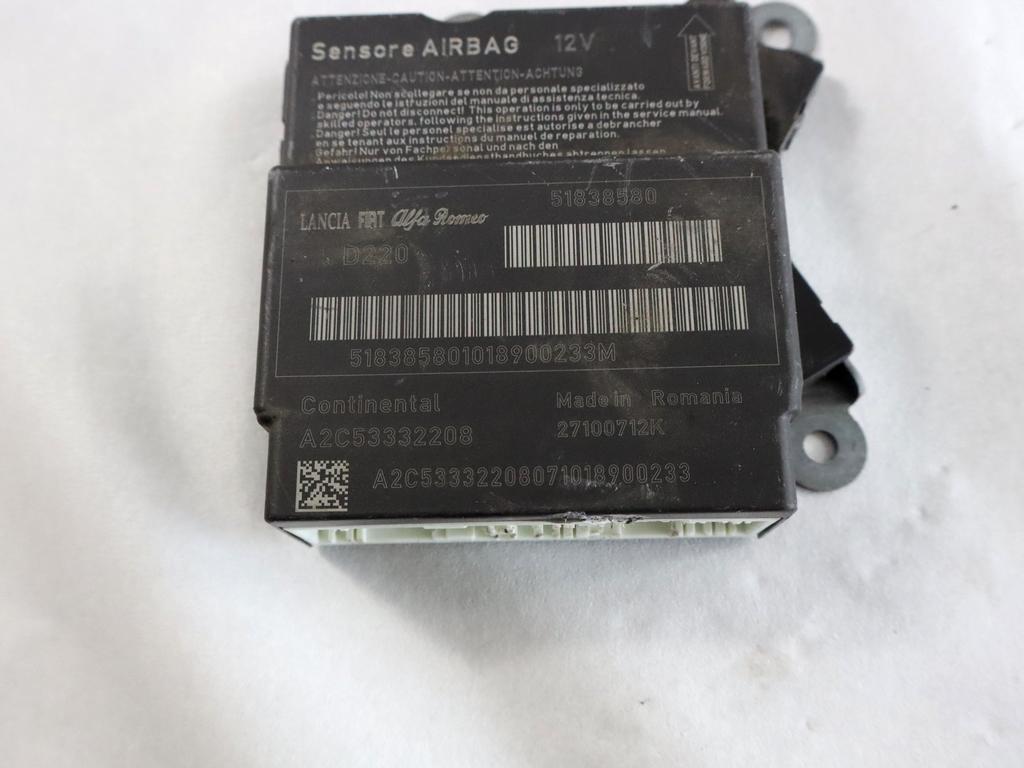 51838580 KIT AIRBAG FIAT GRANDE PUNTO 1.2 B 48KW 5M 5P (2010) RICAMBIO USATO CON CENTRALINA AIRBAG, AIRBAG VOLANTE GUIDATORE, AIRBAG PASSEGGERO, CRUSCOTTO 51828445 735516201