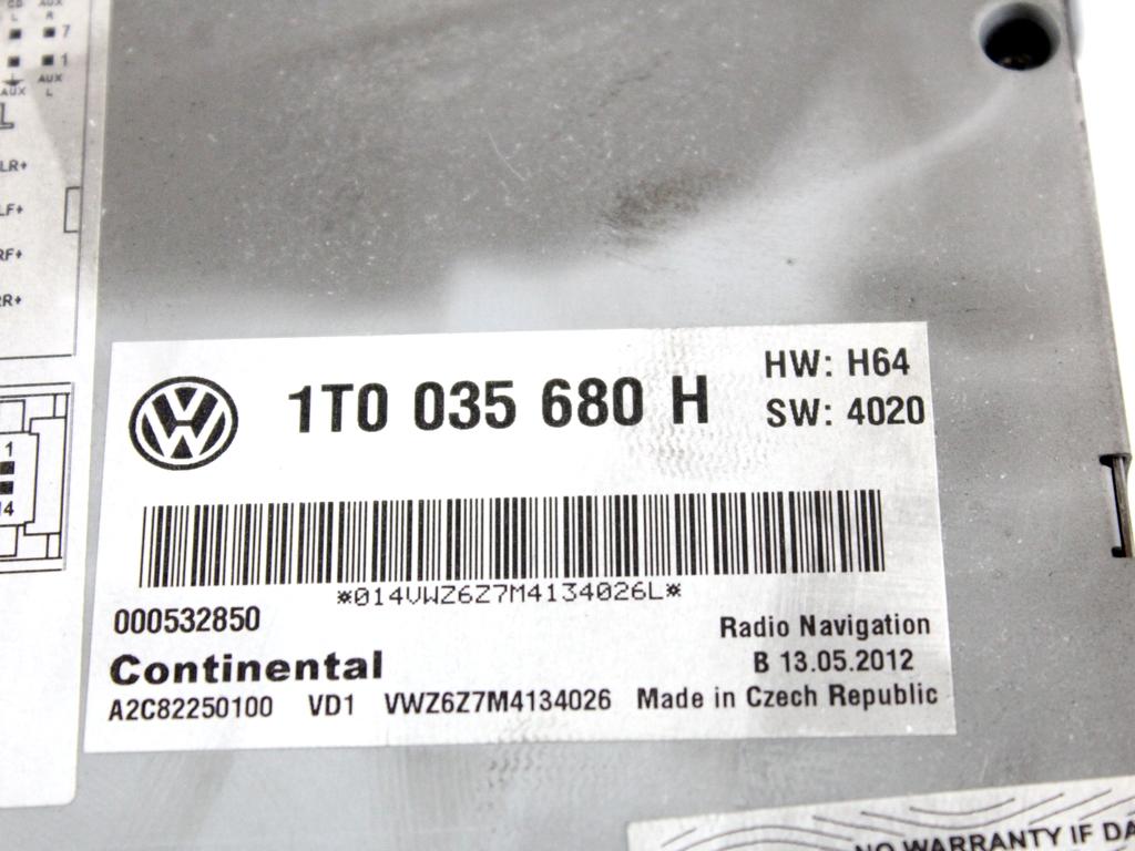 1T0035680H AUTORADIO CON SISTEMA DI NAVIGAZIONE SATELLITARE VOLKSWAGEN PASSAT 1.4 M 110KW AUT 5P (2012) RICAMBIO USATO