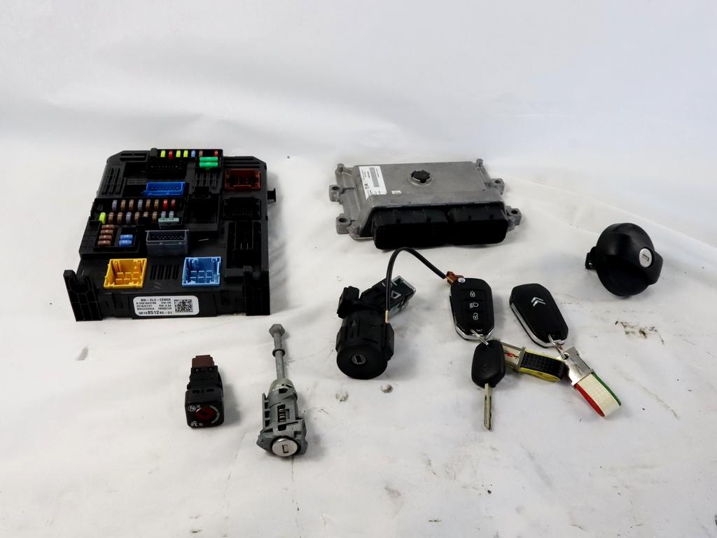 9829598880 KIT ACCENSIONE AVVIAMENTO CITROEN C3 1.2 B 61KW 5M 5P (2018) RICAMBIO USATO CON CENTRALINA MOTORE, BLOCCHETTI ACCENSIONE APERTURA CON DOPPIA CHIAVE 9815037580 9819851280 9663123380