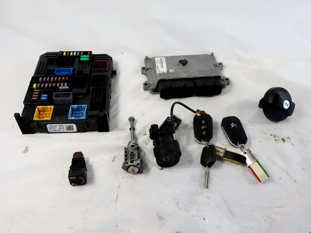 9829598880 KIT ACCENSIONE AVVIAMENTO CITROEN C3 1.2 B 61KW 5M 5P (2018) RICAMBIO USATO CON CENTRALINA MOTORE, BLOCCHETTI ACCENSIONE APERTURA CON DOPPIA CHIAVE 9815037580 9819851280 9663123380