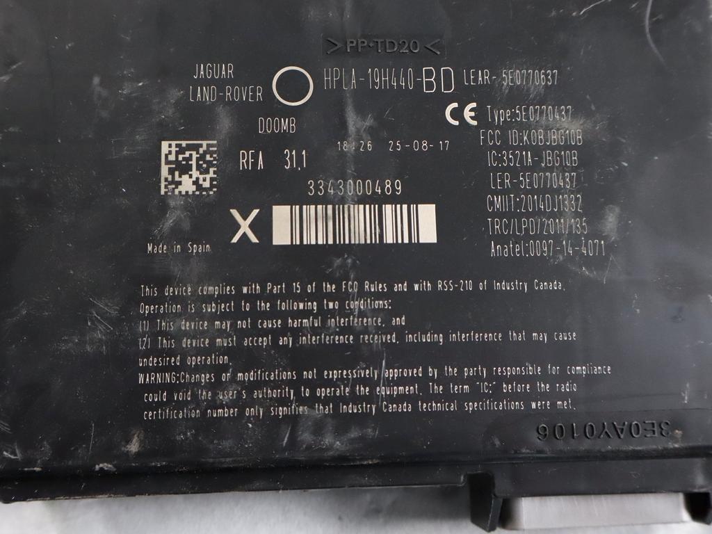HPLA-19H440-BD CENTRALINA ANTENNA RICEVITORE TELECOMANDO KEYLESS RANGE ROVER VELAR 2.0 D 177KW AUT 5P 4X4 (2017) RICAMBIO USATO
