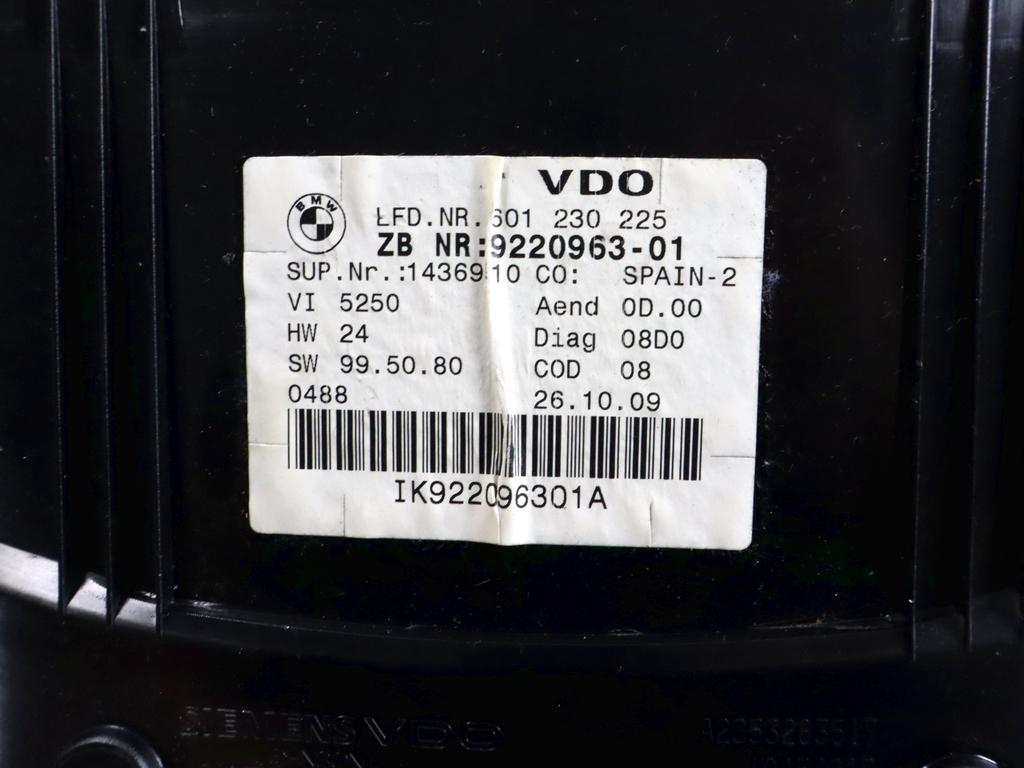 9220963 QUADRO STRUMENTI CONTACHILOMETRI BMW SERIE 3 320 D E91 SW 2.0 D 130KW 6M 5P (2009) RICAMBIO USATO