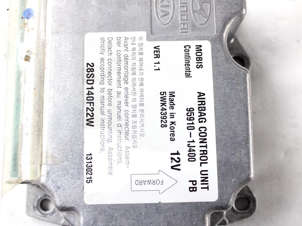 95910-1J400 KIT AIRBAG HYUNDAI I20 1.2 G 63KW 5M 5P (2013) RICAMBIO USATO CON CENTRALINA AIRBAG, AIRBAG VOLANTE GUIDATORE, AIRBAG PASSEGGERO, CRUSCOTTO