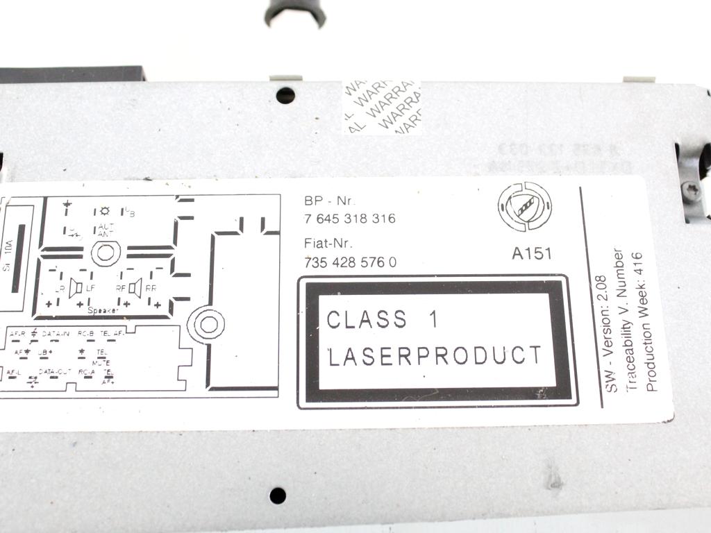 735428576 AUTORADIO FIAT MULTIPLA 1.6 M 76KW 5M 5P (2006) RICAMBIO USATO (NON FORNIAMO CODICE AUTORADIO, MA SOLO NUMERO DI TELAIO VEICOLO)
