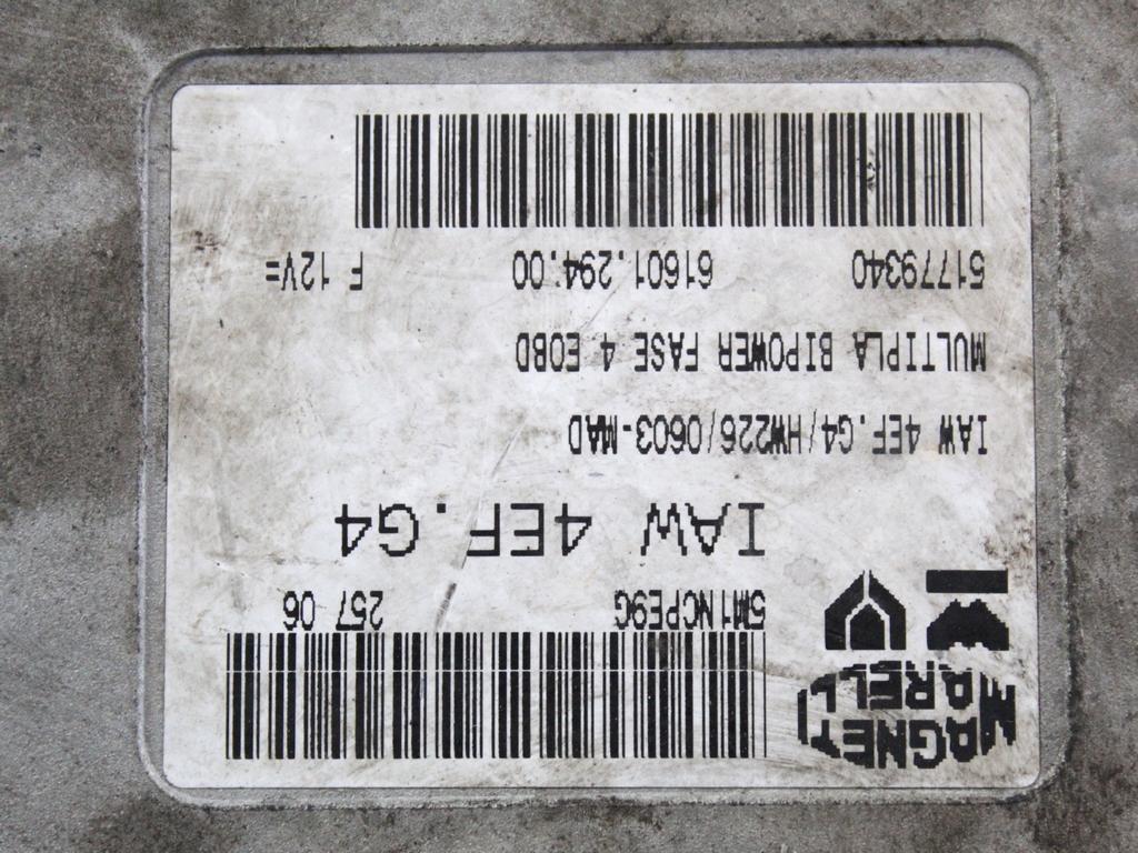 51779340 KIT ACCENSIONE AVVIAMENTO FIAT MULTIPLA 1.6 M 76KW 5M 5P (2006) RICAMBIO USATO CON CENTRALINA MOTORE, BLOCCHETTO ACCENSIONE CON CHIAVE 46538523 46517276