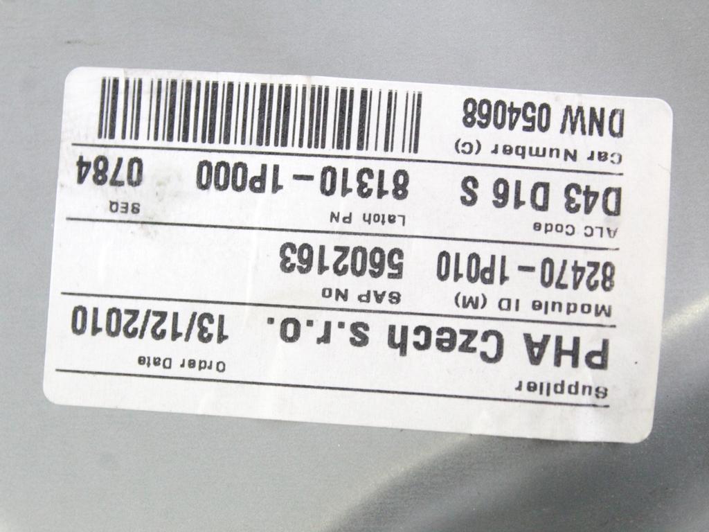 82470-1P010 MOTORINO MECCANISMO ALZA-VETRO ALZA-CRISTALLO PORTA ANTERIORE SINISTRA KIA VENGA 1.4 D 66KW 6M 5P (2011) RICAMBIO USATO 82450-1P010