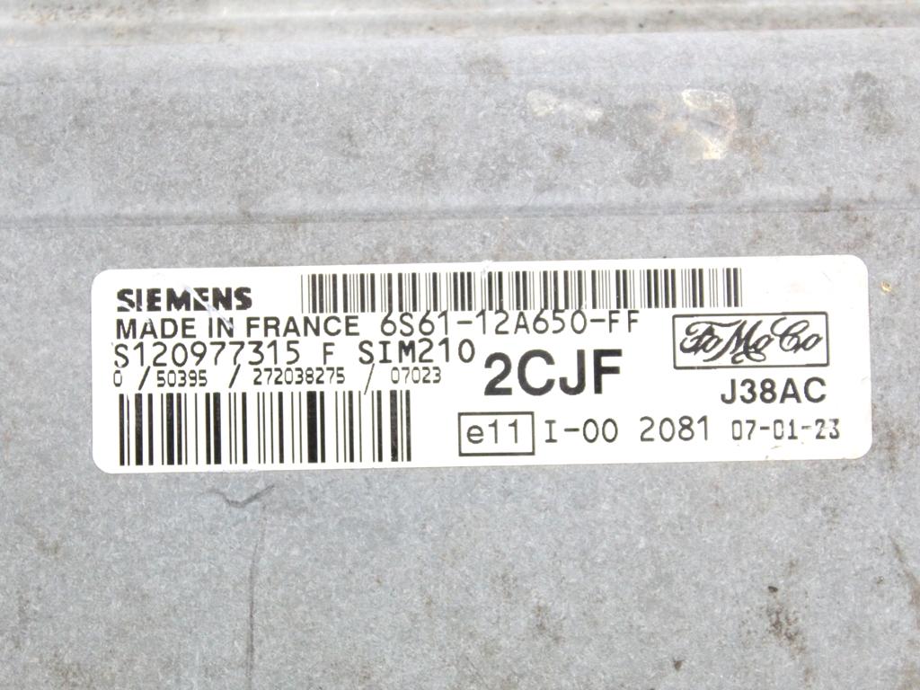 6S61-12A650-FF KIT ACCENSIONE AVVIAMENTO FORD FIESTA 1.2 B 55KW 5M 5P (2007) RICAMBIO USATO CON CENTRALINA MOTORE, BLOCCHETTI ACCENSIONE APERTURA CON DOPPIA CHIAVE, QUADRO STRUMENTI CONTACHILOMETRI 2S6T-15607-BC 6S6T-15K600-BL