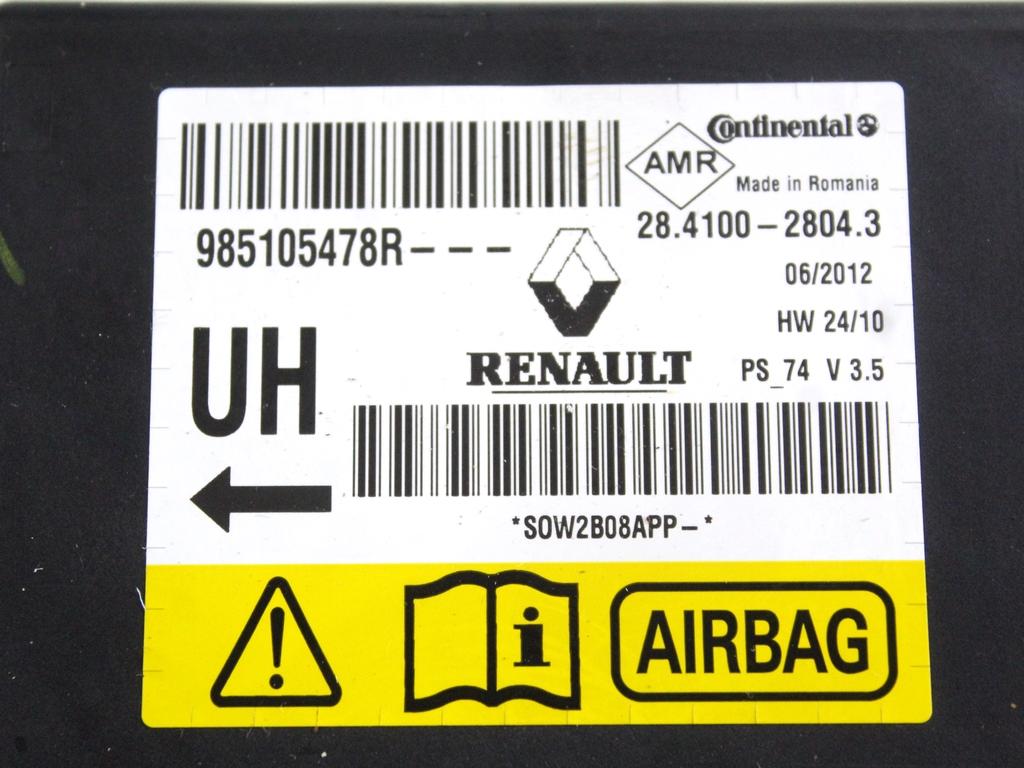 985105478R KIT AIRBAG RENAULT MEGANE SW 1.5 D 81KW 6M 5P (2012) RICAMBIO USATO CON CENTRALINA AIRBAG, ARIABAG VOLANTE GUIDATORE, AIRBAG PASSEGGERO, CRUSCOTTO 985100007R 985153681R 868856411R 868844979R