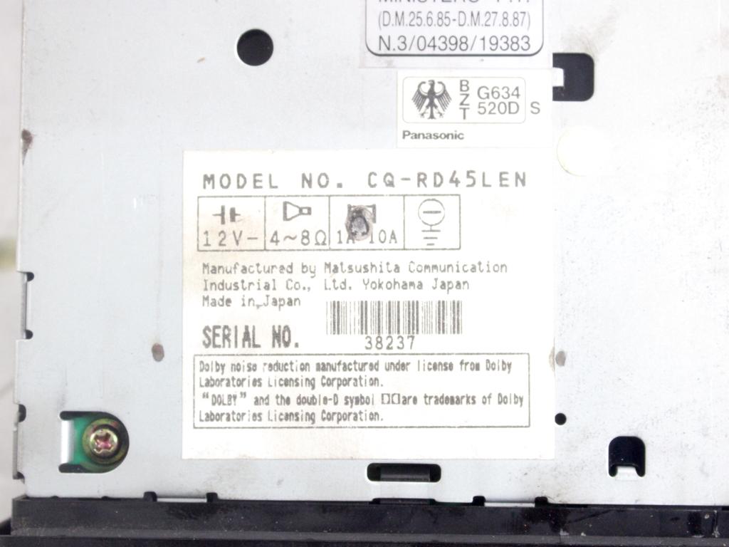 CQ-RD45LEN AUTORADIO AFTERMARKET PANASONIC FIAT PANDA 4X4 1.2 B 44KW 5M 5P (2007) RICAMBIO USATO (NON FORNIAMO CODICE AUTORADIO MA SOLO NUMERO DI TELAIO VEICOLO)