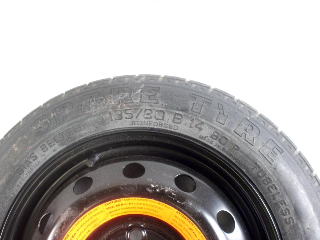 52102666 RUOTINO DI SCORTA PIRELLI 135/80 B14 8P FIAT PANDA 4X4 1.2 B 44KW 5M 5P (2007) RICAMBIO USATO CON CERCHIO IN FERRO 4 FORI 4,00BX14H ET43 INTERASSE 4X98