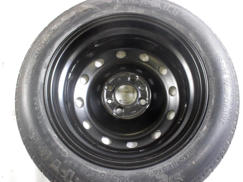 52102666 RUOTINO DI SCORTA PIRELLI 135/80 B14 8P FIAT PANDA 4X4 1.2 B 44KW 5M 5P (2007) RICAMBIO USATO CON CERCHIO IN FERRO 4 FORI 4,00BX14H ET43 INTERASSE 4X98