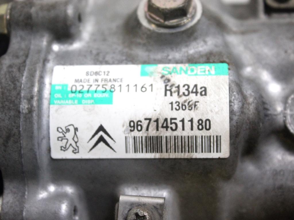 9671451180 COMPRESSORE CLIMATIZZATORE CLIMA A/C CITROEN C5 SW 2.0 D 120KW AUT 5P (2012) RICAMBIO USATO 