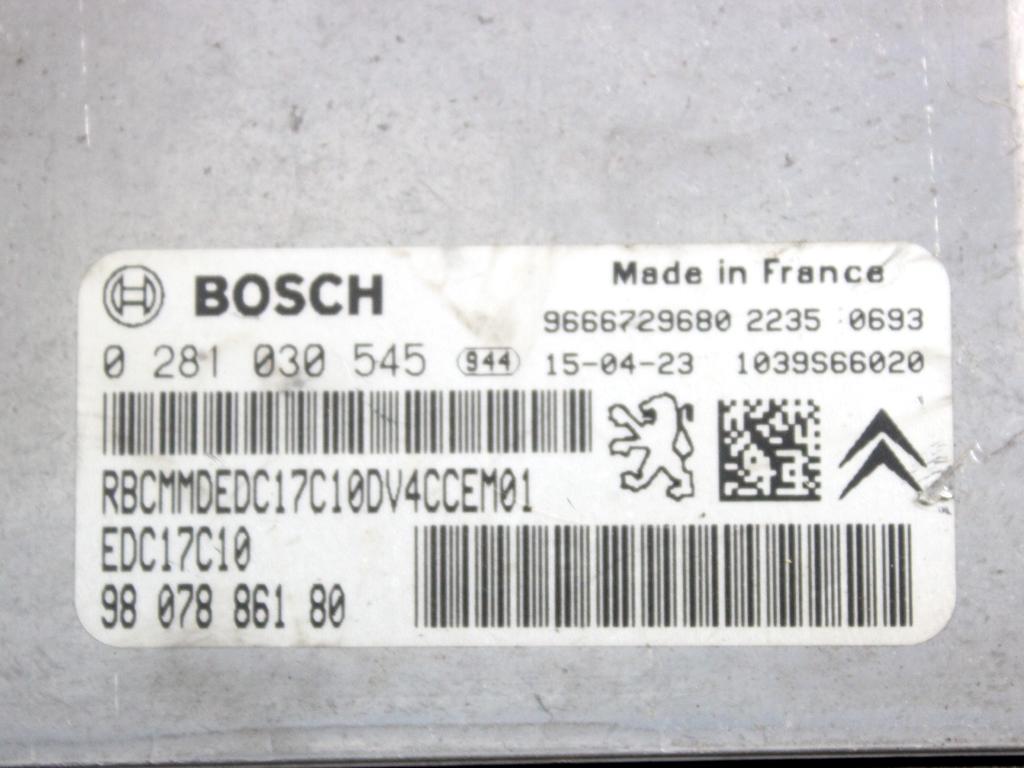 9807886180 KIT ACCENSIONE AVVIAMENTO CITROEN C3 1.4 D 50KW 5M 5P (2015) RICAMBIO USATO CON CENTRALINA INIEZIONE MOTORE, BLOCCHETTI ACCENSIONE APERTURA CON CHIAVE 9663123380 9666952080