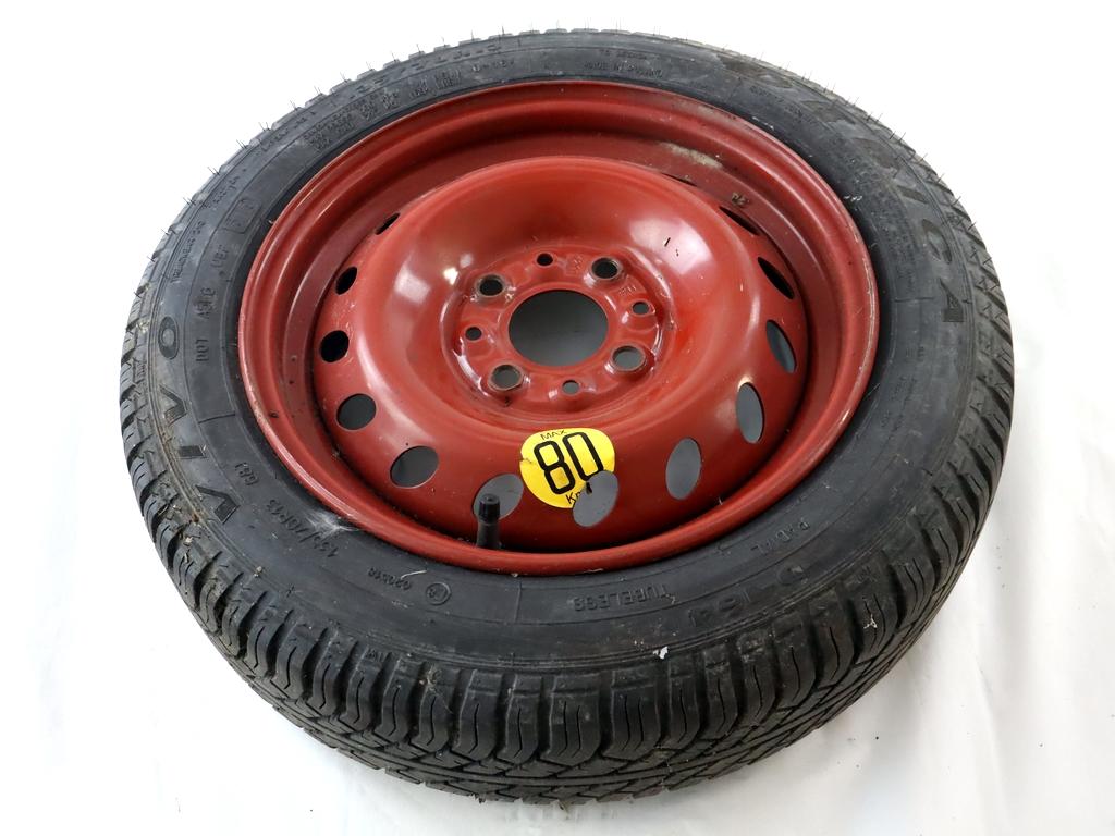 46541485 RUOTINO DI SCORTA DEBICA 135/70 R13 68T FIAT SEICENTO 1.1 B 40KW 5M 3P (2003) RICAMBIO USATO CON CERCHIO IN FERRO DA 13 POLLICI 4 FORI 4,50BX13H ET33 INTERASSE 4X98