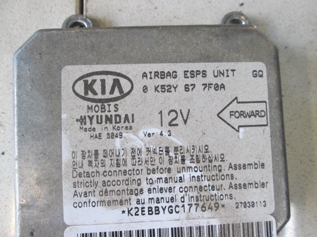 KIT AIRBAG KOMPLET OEM N. 0K52Y67F0A ORIGINAL REZERVNI DEL KIA CARNIVAL GQ MK1 (1998 - 2006)DIESEL LETNIK 2003