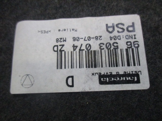 POKROV PRTLJAZNIKA OEM N. 96503074ZD ORIGINAL REZERVNI DEL PEUGEOT 207 / 207 CC WA WC WD WK (2006 - 05/2009) DIESEL LETNIK 2007